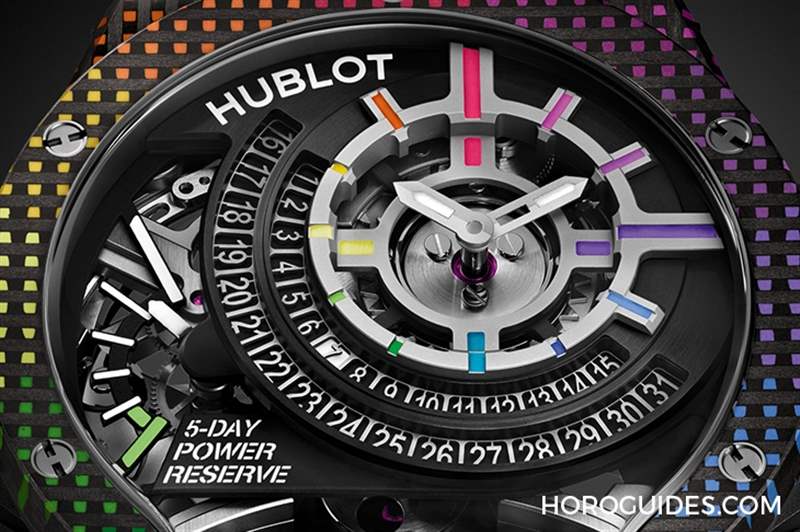 HUBLOT - 為碳纖維表殼編織出彩虹色調(diào)：HUBLOT MP-09雙軸陀飛輪5天動(dòng)力儲(chǔ)存腕表